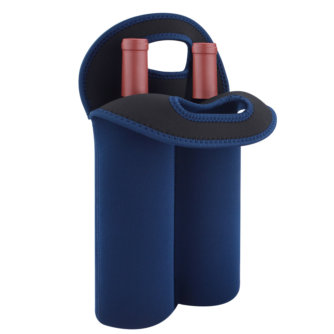 Linkidea Wine Travel Cooler Bag Holder, Portable Picnic Beverage Tote, Two Slots Beer Insulated Neoprene Handbag (Blue)