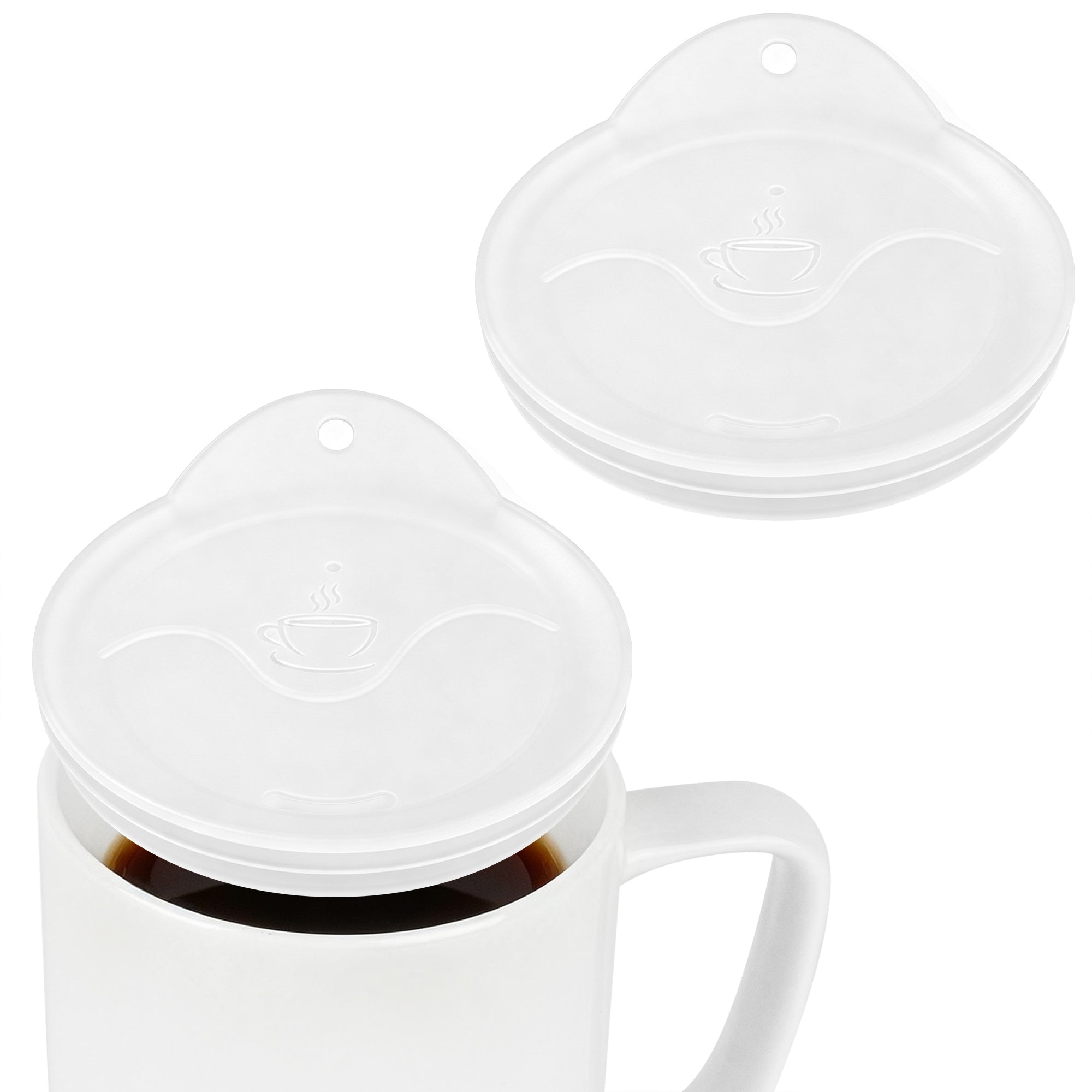 Linkidea 2 Pack Silicone Coffee Mug Lid for 3"(76mm) to 3.4"(86mm) Inside Diameter Mugs, Splash Resistant Replacement Mug Lid for Home, Office, Travel, Dishwasher-Safe (Clear)