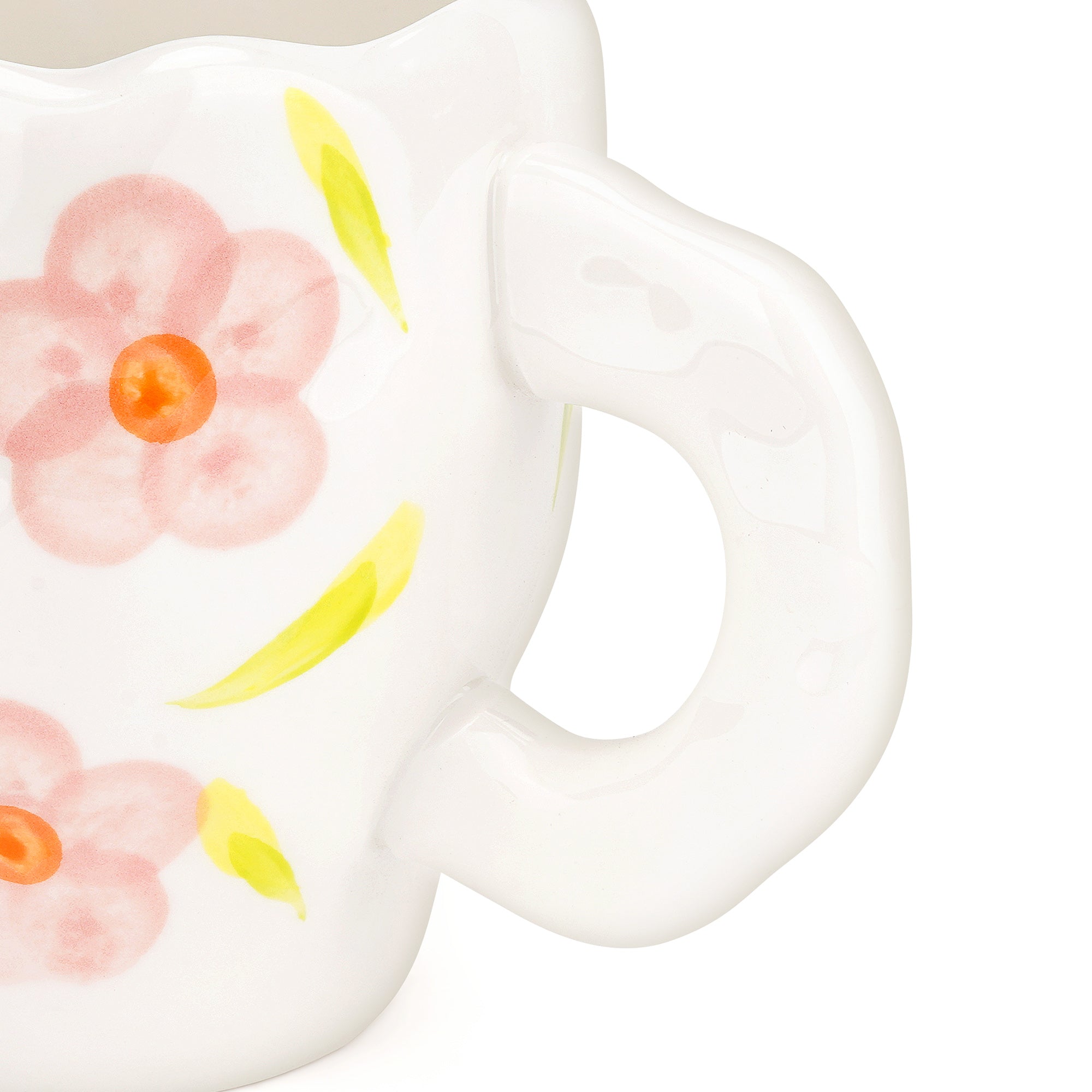 Linkidea Ceramic Coffee Mug, 12oz/350ml Hand-Painted Irregular Coffee Cup, Novelty Teacups with Handles for Beer, Latte, Hot Cocoa, Microwave and Dishwasher Safe (Pink Flower)