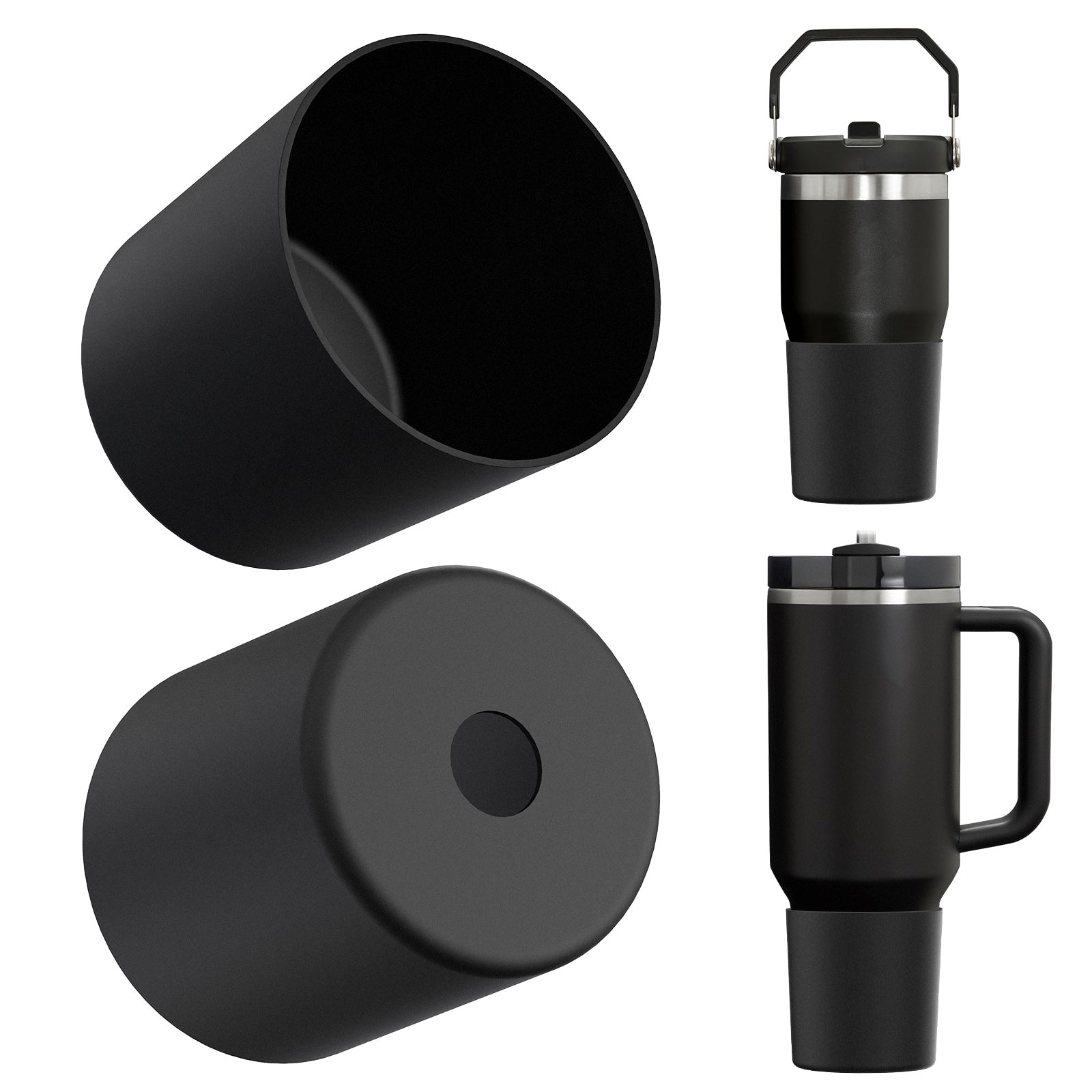 Linkidea Water Bottle Boot Compatible with Stanley Quencher H2.0 20oz/30oz/40oz, IceFlow Flip 20oz/30oz, Silicone Waterbottle Bottom Sleeve Cover Protector, Bottle Bumper (Black / 2 Pack)