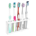 Linkidea Wall Mount Toothbrush Holder for Bathroom, Space Saving Organizer for RV, Stainless Steel 5 Slots Tooth Brush Hanger Compatible with Colgate ExtraClean, Oral-B CrossAction (White)