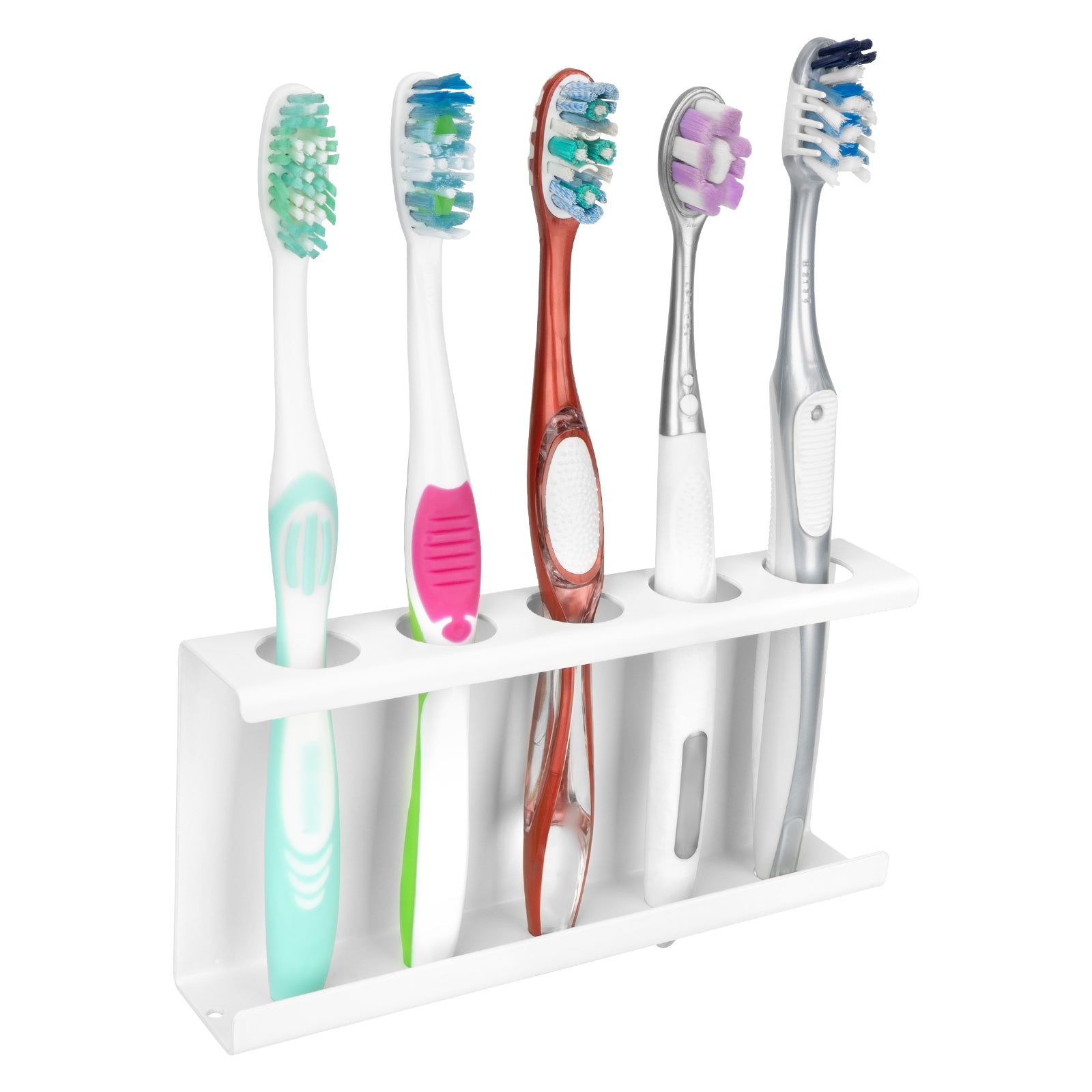 Linkidea Wall Mount Toothbrush Holder for Bathroom, Space Saving Organizer for RV, Stainless Steel 5 Slots Tooth Brush Hanger Compatible with Colgate ExtraClean, Oral-B CrossAction (White)