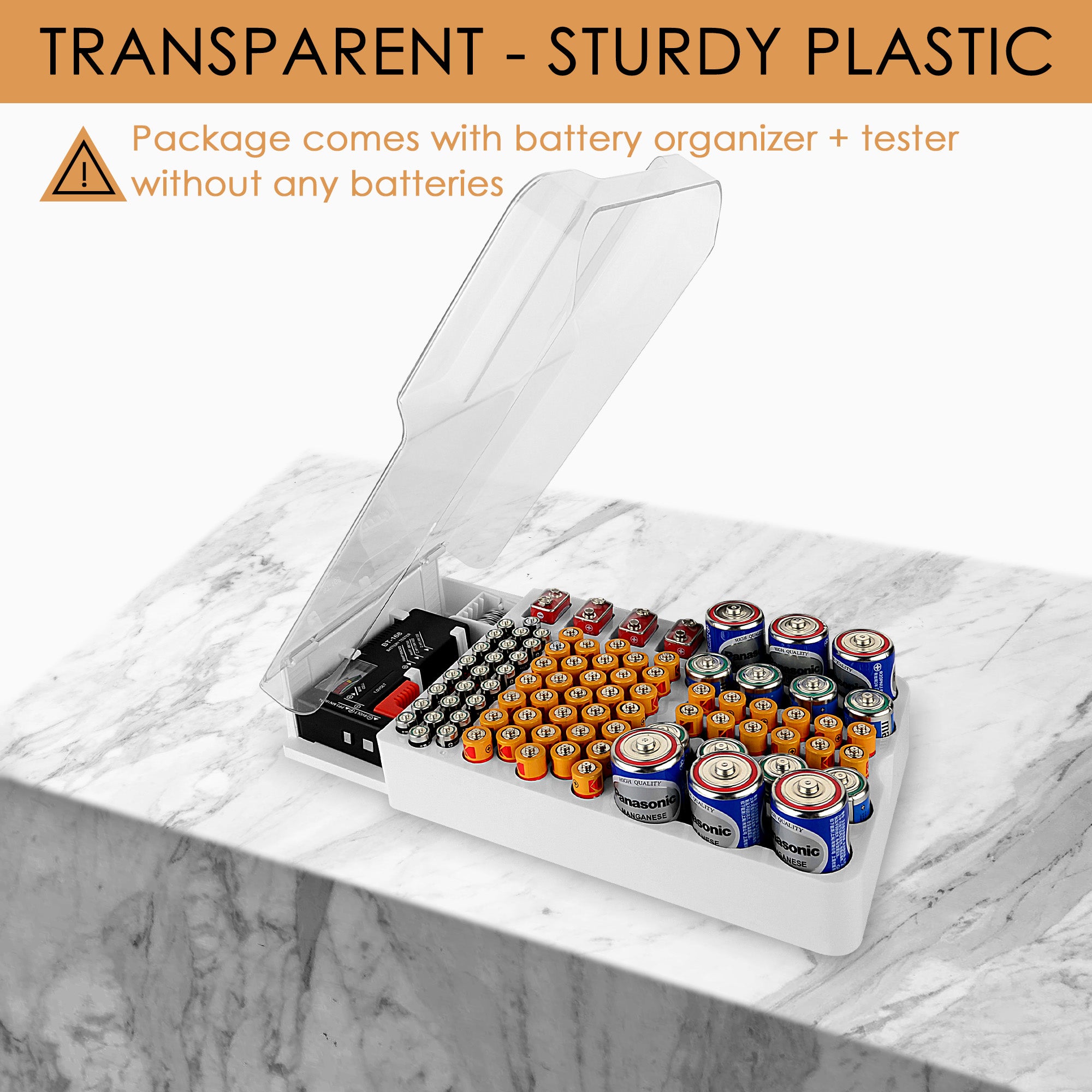 Linkidea Battery Organizer Storage Case, Battery Storage Box with Tester Holds 93 Batteries Various Sizes for AAA, AA, 9V, C, D, and Button Battery
