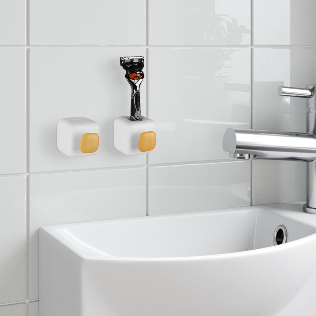 Linkidea 2 Pack Shower Wall Mount Razor Holder, Self-Adhesive Drain Storage, Shaver Organizer for Loofah, Compatible with Gillette Fusion 5 Power, Dorco Pace 6 Pro(White)