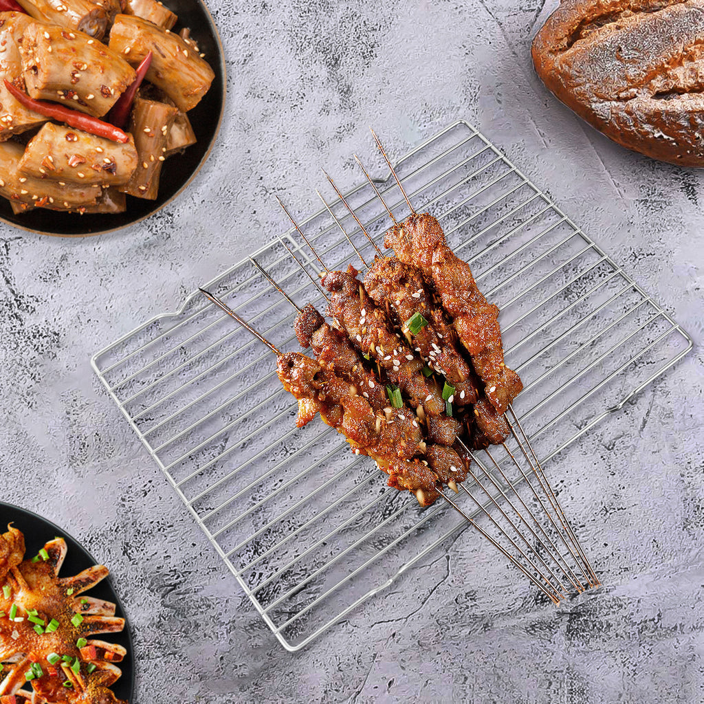 Linkidea Metal Grate Cooling Rack Pack of 2, Stainless Steel Baking Cooling Rack Rectangle 14.9" x 11", Oven Safe Grid Wire Racks for Roasting Disposable Pan (Silver)