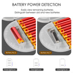 Linkidea 3 Layer Battery Storage Case Holder with Electric Quantity Detection, Portable Organizer for AA, AAA, Button Cells (White)