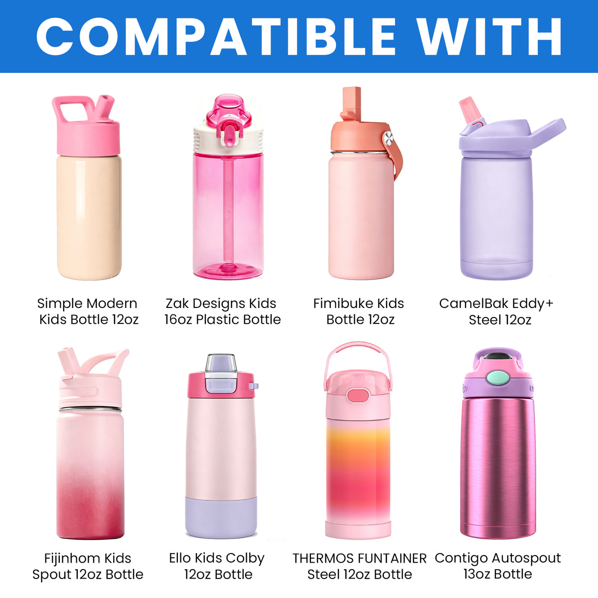 Linkidea Water Bottle Sleeve Compatible with Thermos FUNTAINER Tritan 16oz, Steel 12oz, Kids Bottle Holder Bag with Name Tag, Navy Blue