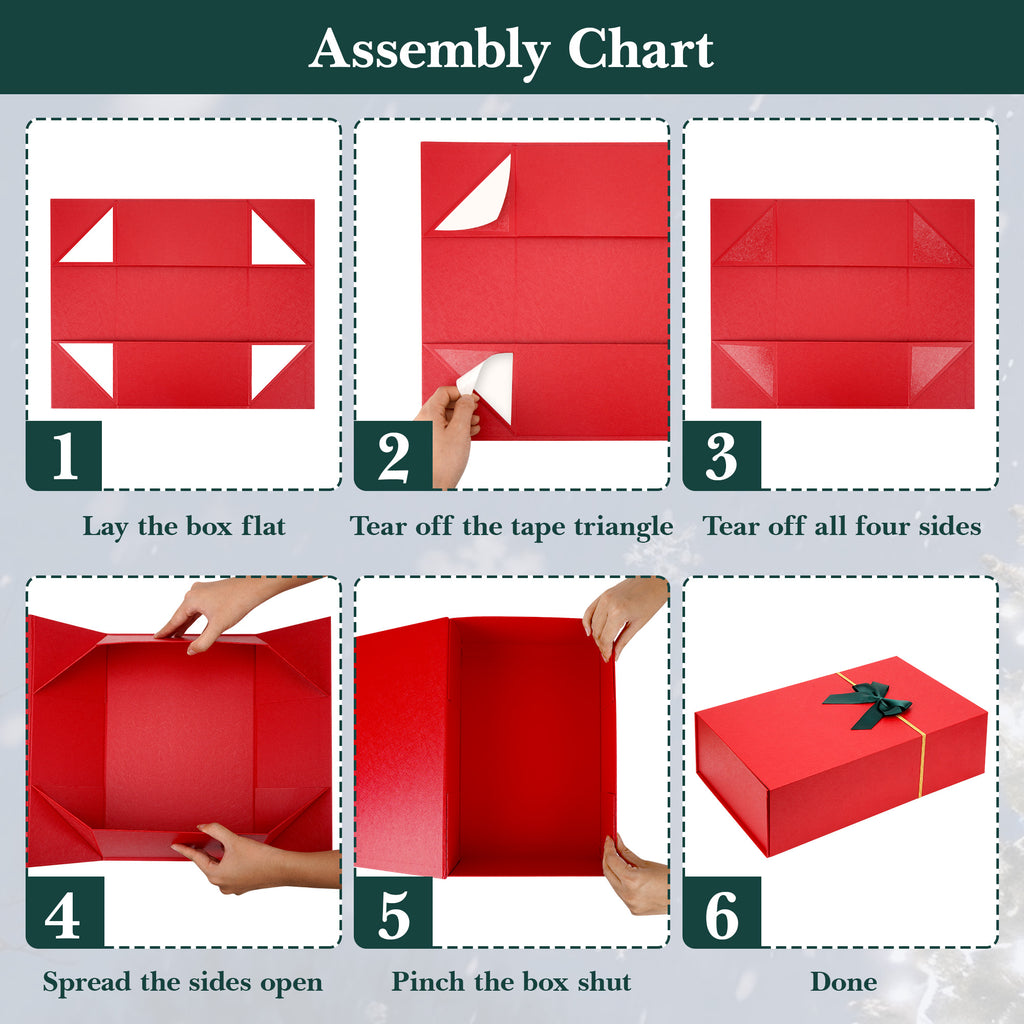 Linkidea Quick Assemble Luxury Gift Box with Magnetic Closure, Large Packaging Box with Ribbon, Shredded Paper Card, Compatible with JBL, Beats, Bose Over-Ear Headphone Gifts (Red)