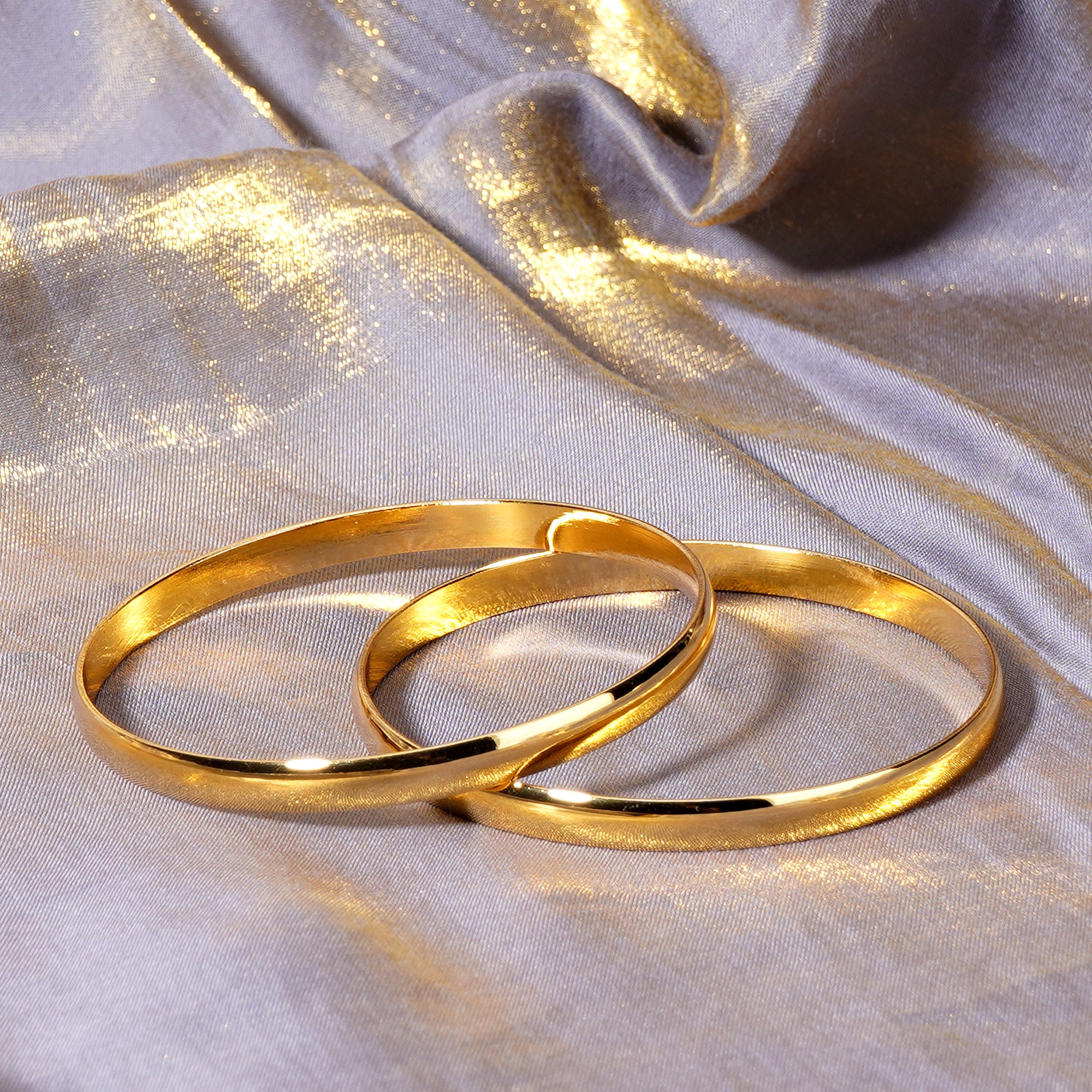 65 mm (2.56") Bangle Set of 8 for Women, 6 mm Wide Gold-Tone Stainless Steel Stackable Bracelets - Fits Palm Width up to ~90 mm