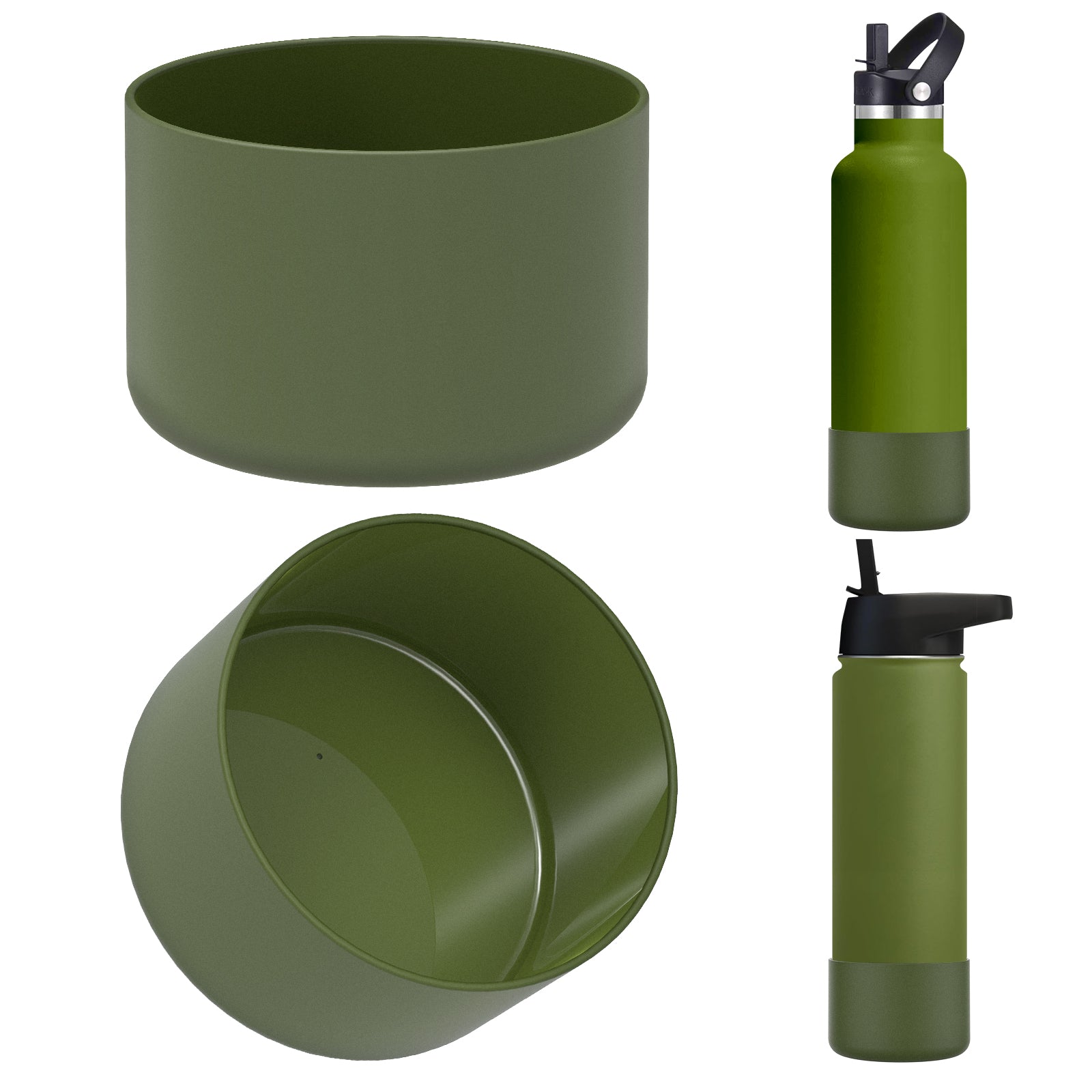 Linkidea 2 Pack Water Bottle Boot Compatible with IRON °FLASK Wide/Narrow Mouth 12oz/14oz/16oz/18oz/20oz/22oz/24oz, Silicone Bottle Bottom Sleeve Cover Bumper Protector (Army Green)