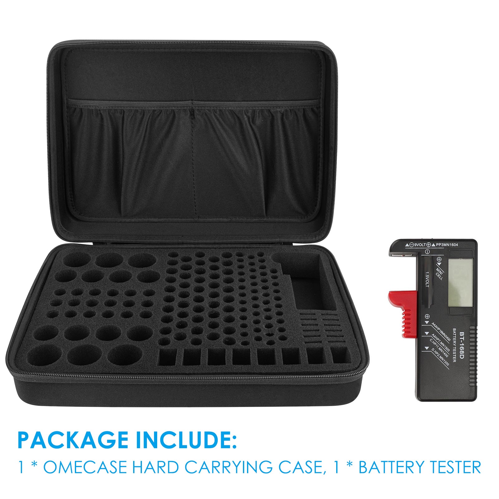 Linkidea Hard Battery Storage Container, Organizer Box with Tester BT-168, Safe Carrying Battery Case Holder - Holds 148 Various Sizes AA AAA 9V C D Batteries with Battery Tester