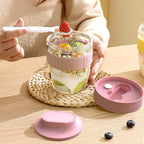 Linkidea Overnight Oats Containers with Lids, 19.2 oz Airtight Plastic Yogurt Cups with Spoons and Lids, Portable Overnight Oat Container for Milk, Cereal, Fruit, Yogurt, Fits Work/Picnic (Pink)