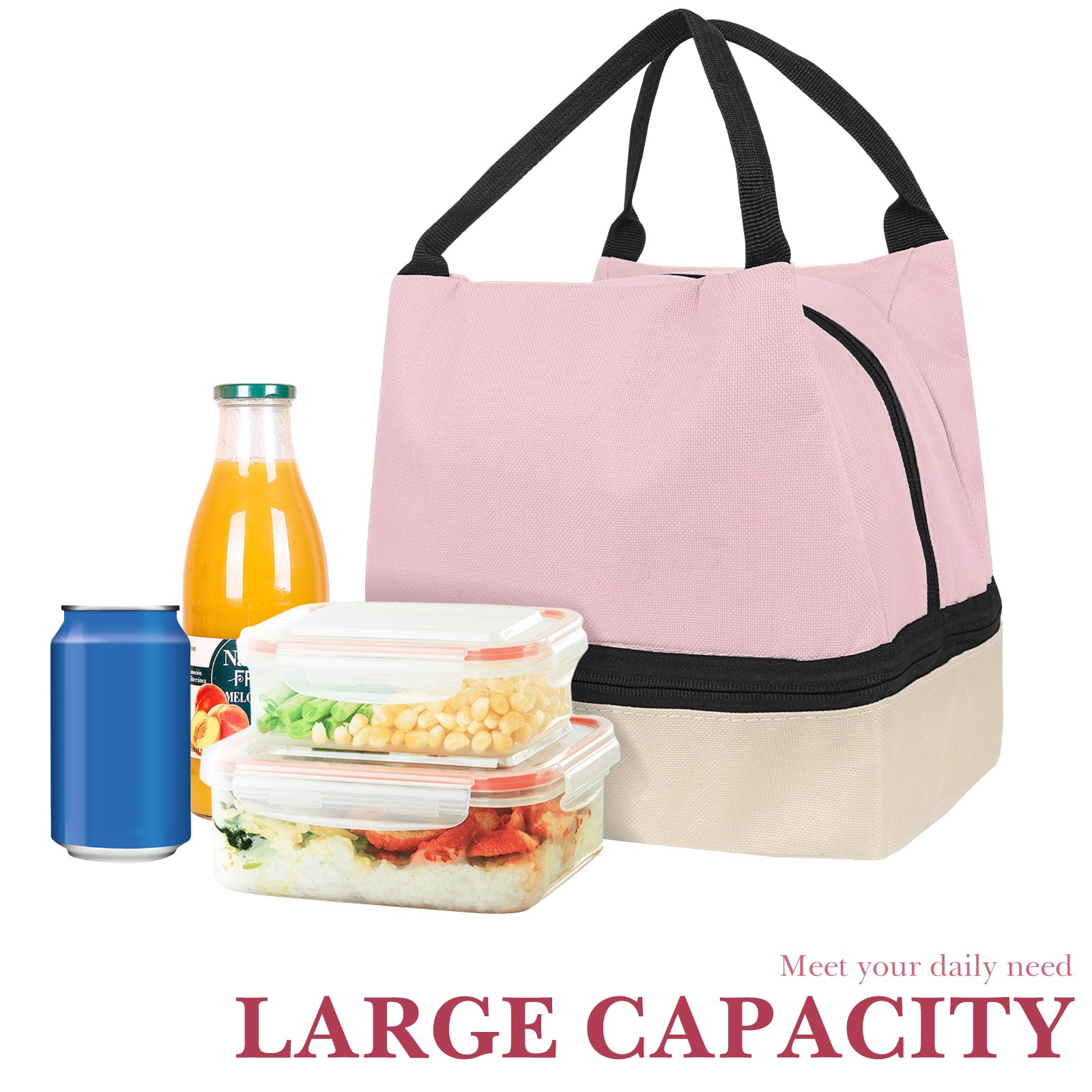 Linkidea Encrypted Oxford Cloth Lunch Bag, Large Capacity Reusable Insulated Lunch Bag for Picnic or Travel, Compatible with B.Box, Sunhanny, Pedeco, QQKO, Xgxn Lunch Box (Pink)