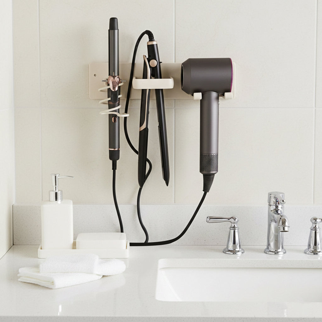 Linkidea Hair Dryer Holder Wall Mounted with Hook, Hairdressing Tools Organizer for Bathroom, Compatible with Dyson Supersonic Origin, Supersonic Neural (Creamy)