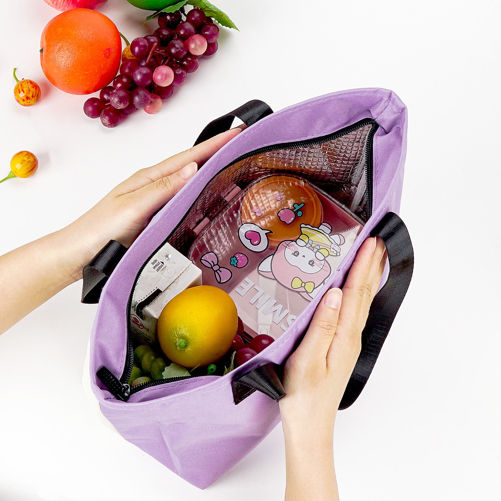 Linkidea Insulated Lunch Bag, Reusable Lunch Tote Bag with Zipper for Men & Women, Insulated Lunch Box Bag with Hand Strap Compatible with Bentogo, Iteryn, Bentoheaven, Ello, Natraprow (Purple)