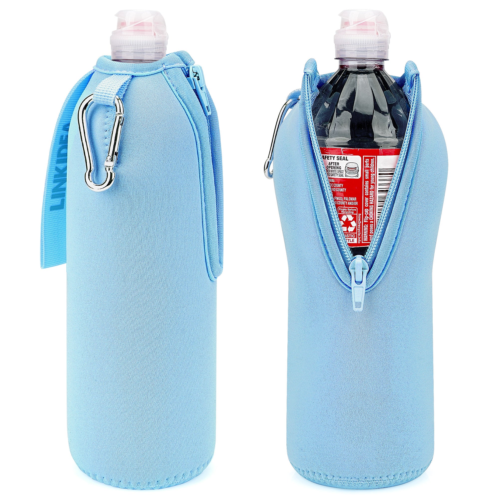Linkidea 2 Pack Disposable Water Bottle Sleeve Compatible with Arrowhead 23.7 Fl Oz, Sport Cap Bottled Water Cover with Lockable Zipper, Light Blue