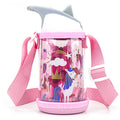 Linkidea Clear Water Bottle Carrier with Strap Compatible with Contigo 14oz, Zak Designs, YETI Rambler Jr. 12oz Kids Bottles, Transparent Waterbottle Sling Bag Holder, Shoulder Strap, Pink