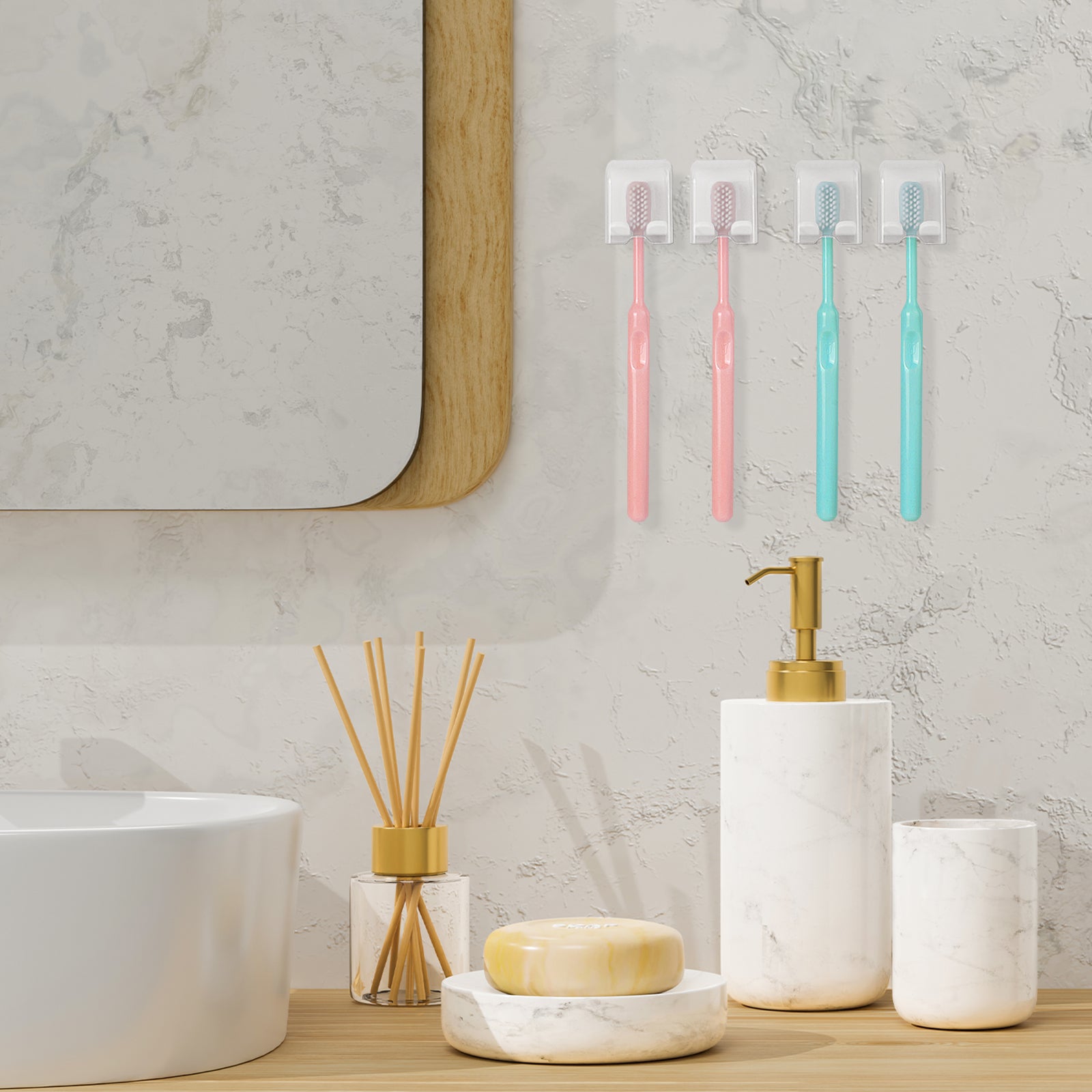 Linkidea 4 Pack Toothbrush Holder Wall Mounted with Cover, Hanging Toothbrush Stand for Dorm, Bathrooms, Shower, RV, Compatible with Colgate Optic White, Extra Clean, Oral-b Cross Action(White)
