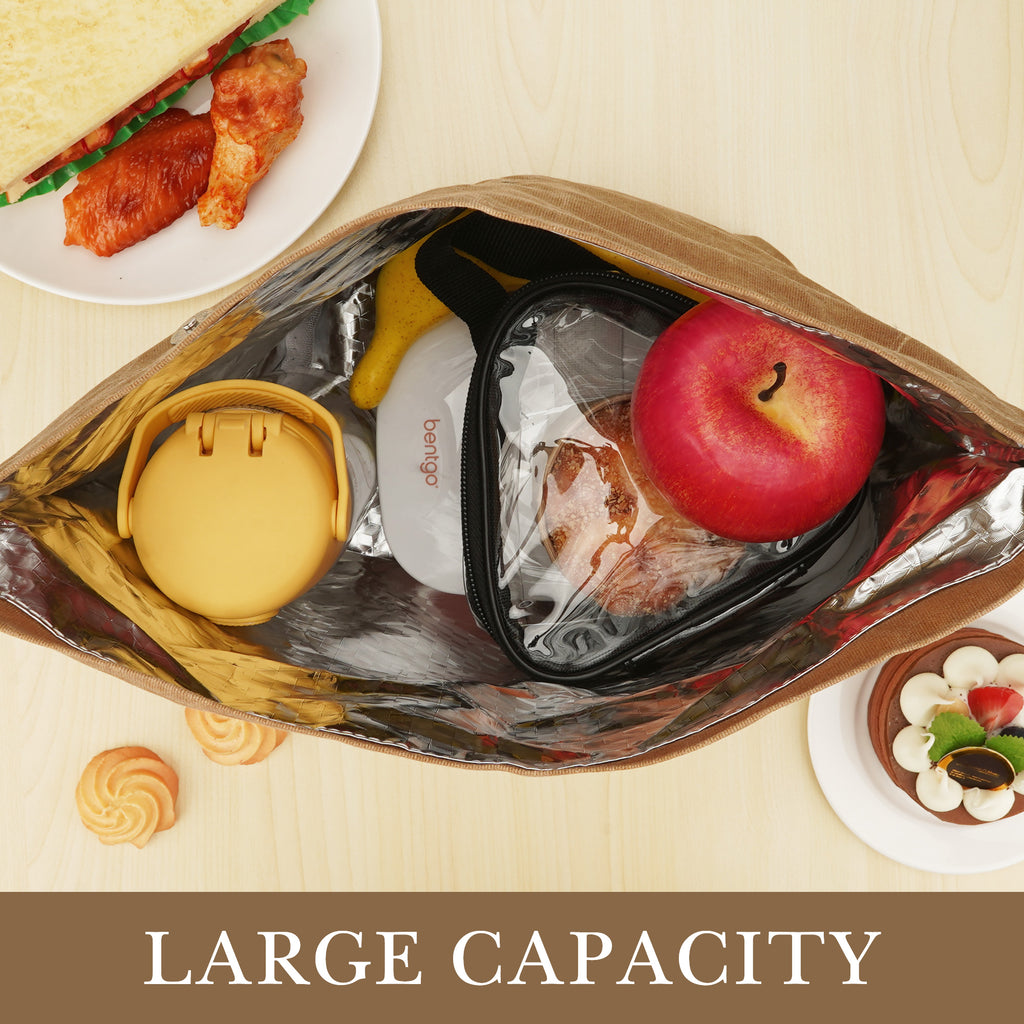 Linkidea Wax Canvas Lunch Bag, Waterproof Firm Storage Container for Food, Reusable Large Capacity Insulated Sack Fits Picnic, Work, Portable Organizer for Men & Women (Brown)