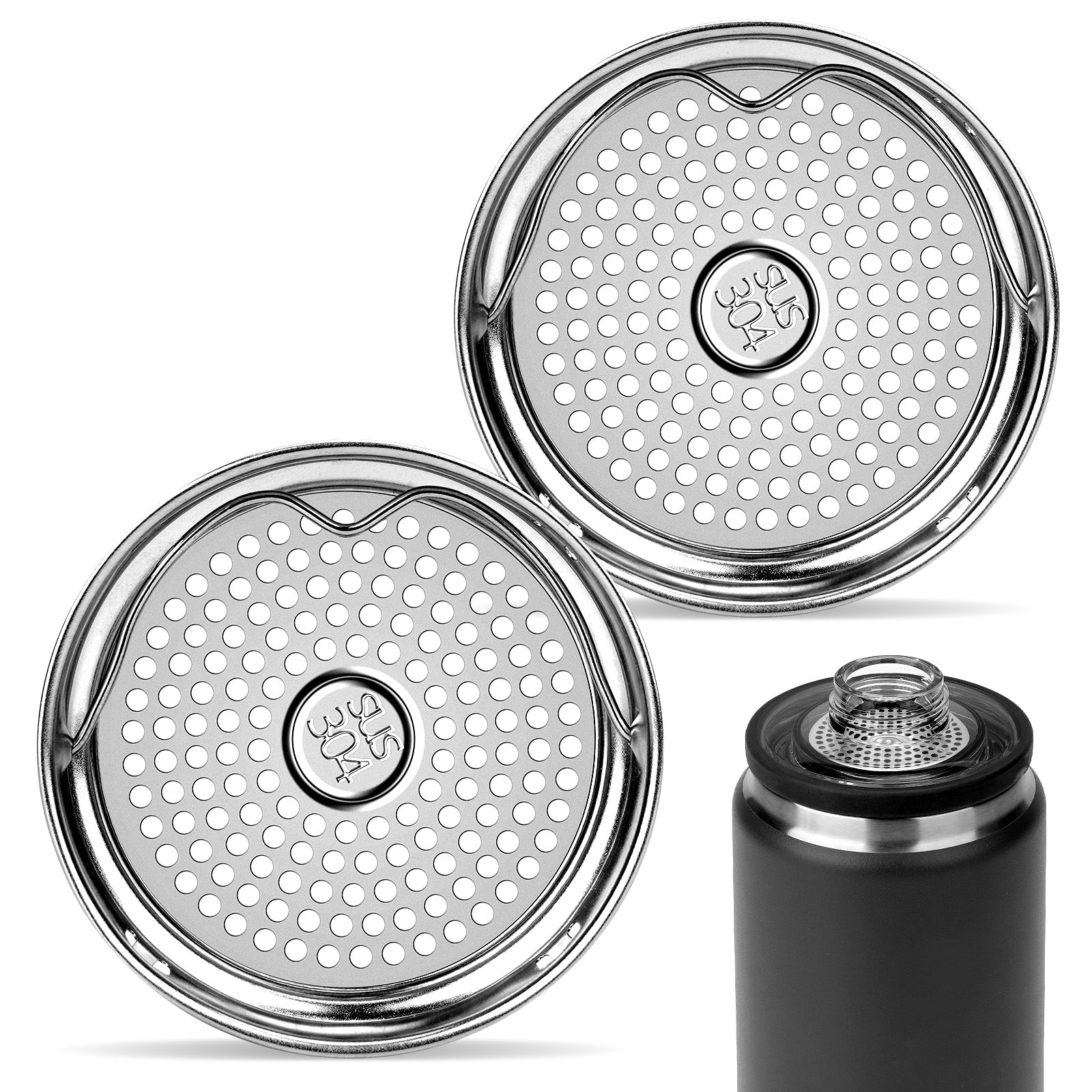 Linkidea 304 Stainless Steel Tea Strainer Compatible with YETI Rambler Bottle 18oz/26oz/36oz/46oz/64oz Chug and MagDock Caps, Ice Strainer Filter Blocker Fruit Stopper, 2 Pack