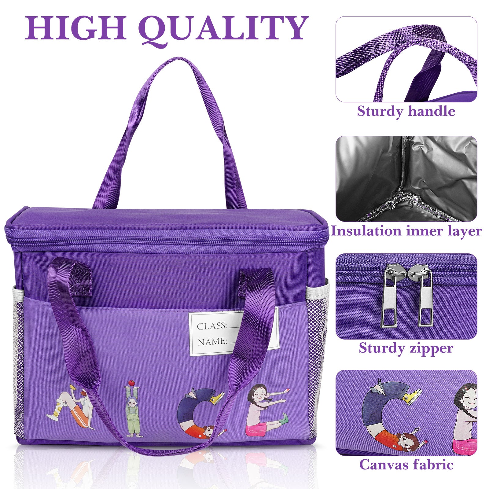 Linkidea Lunch Bag, Large Capacity Lunch Tote Bag Organizer with Hand Strap, Reusable Lunch Box Bag for Picnic, Outdoor, Compatible with B.Box, Sunhanny, Pedeco, QQKO, Xgxn Lunch Box (Purple)