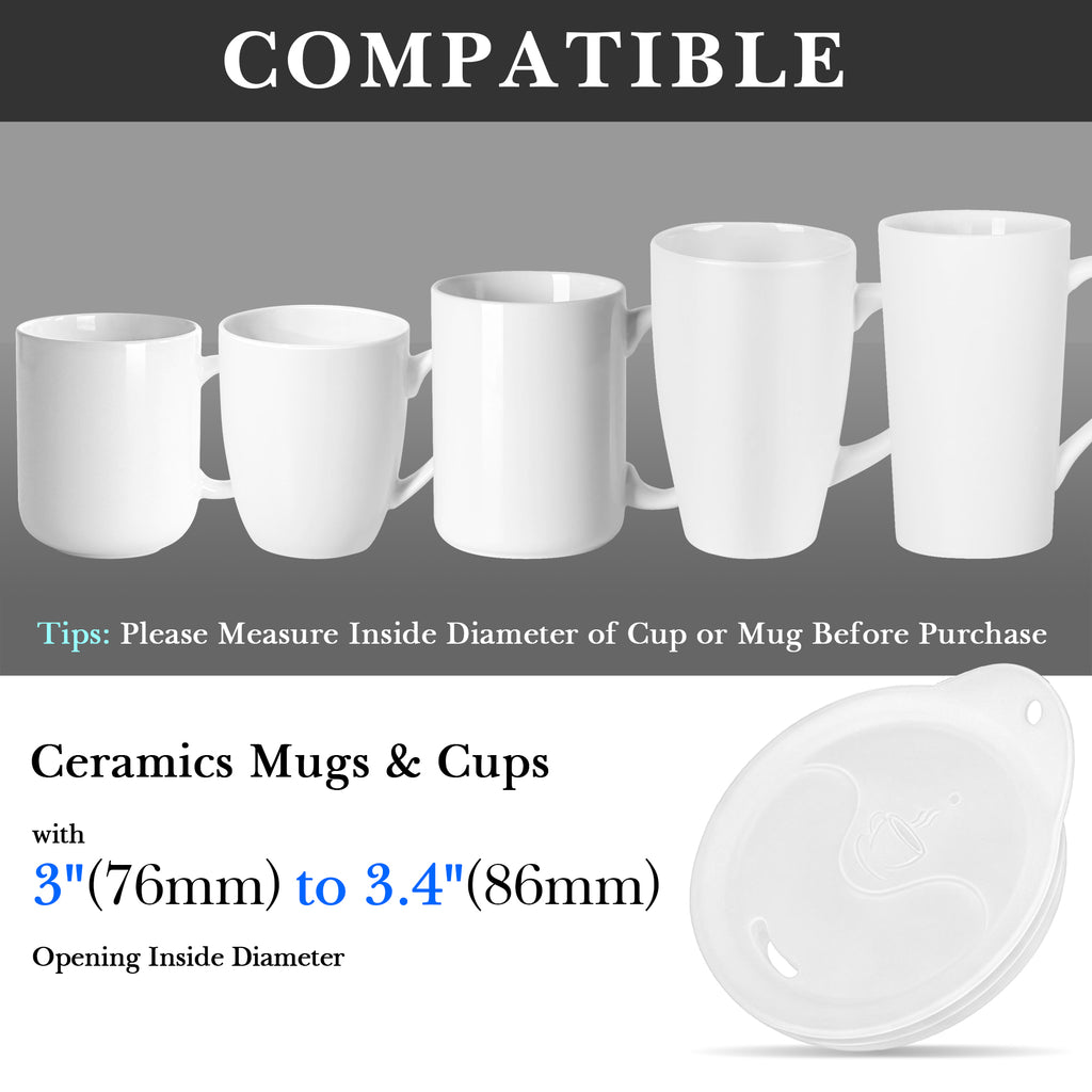 Linkidea 2 Pack Silicone Coffee Mug Lid for 3"(76mm) to 3.4"(86mm) Inside Diameter Mugs, Splash Resistant Replacement Mug Lid for Home, Office, Travel, Dishwasher-Safe (Clear)
