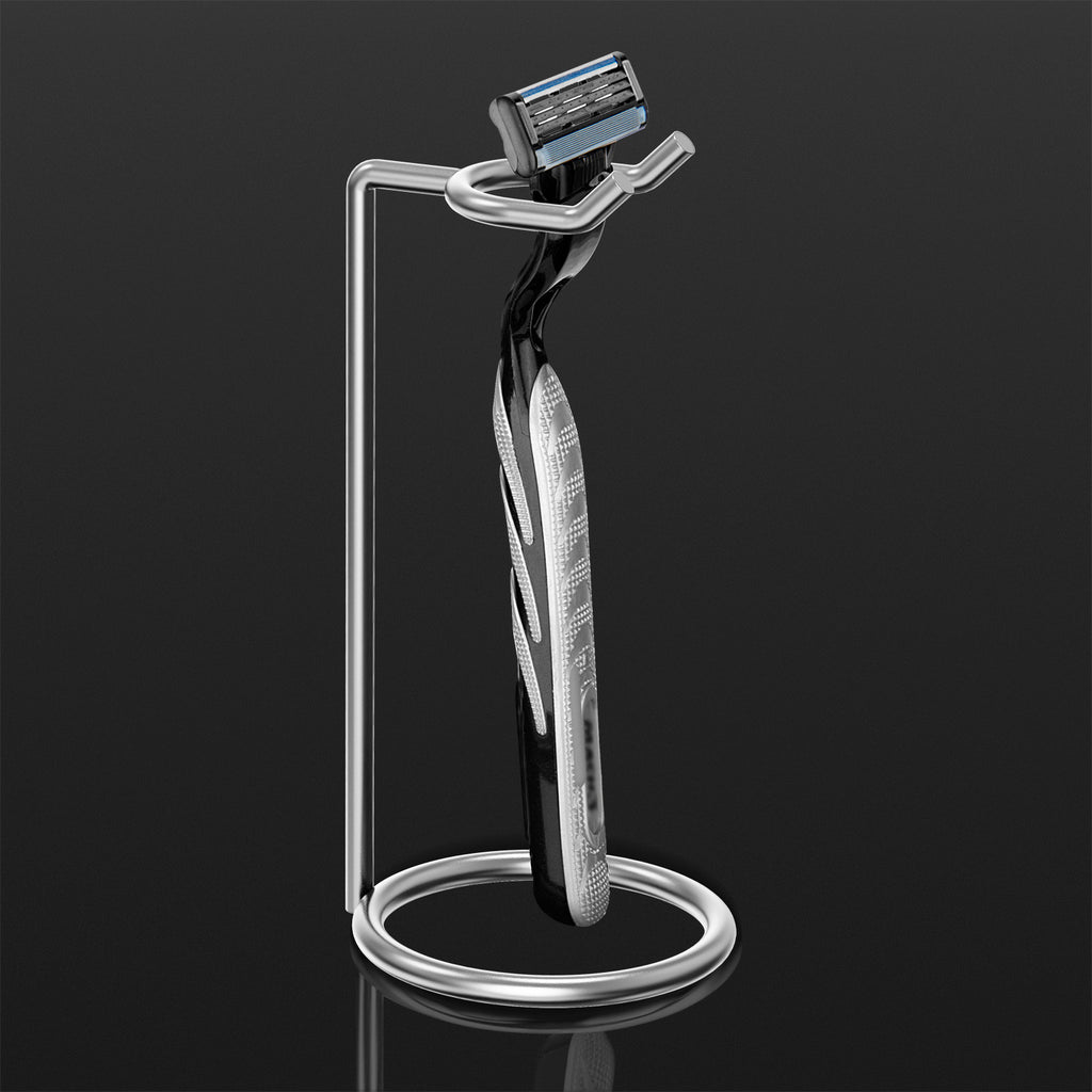 Linkidea Stainless Steel Razor Stand, Deluxe Men's Travel Shaver Holder, Shaving Support Compatible with Long Handle Safety Razor, Fusion 5, ProShield, Mach 3 (Silver/Polished Chrome)
