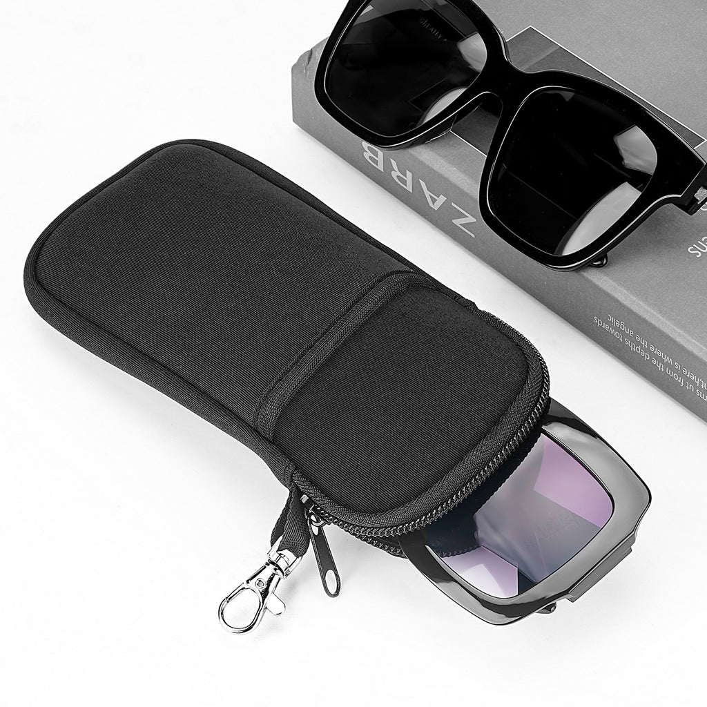 Extra Large Sunglasses Pouch Case with Metal Buckle, 2 Pack Sun Glasses Eyeglasses Organizer Soft Bag Compatible with CELINE CL40227U Versace VE4395 Gucci GG0595S GG0875S (XXL, Black)