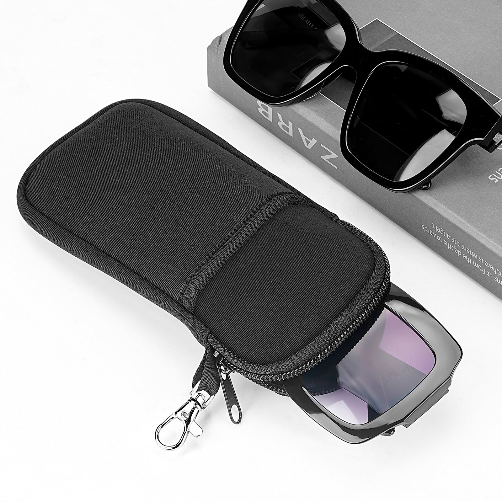 Extra Large Sunglasses Pouch Case with Metal Buckle, 2 Pack Sun Glasses Eyeglasses Organizer Soft Bag Compatible with CELINE CL40227U Versace VE4395 Gucci GG0595S GG0875S (XXL, Black)