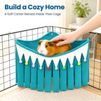 Corner Fleece Hideout Hammock for Small Animals, Cozy Hanging Cage Bed with Tassel Curtain, Soft Habitat Shelter with 3 Metal Hooks for Guinea Pigs, Rabbits, Rats, Ferrets, Chinchillas