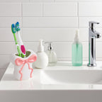 Linkidea Countertop Toothbrush Holder for Bathroom, Ceramic Personalized Bowtie Stand for Manual Toothbrush, Vanity Organizer Compatible with Oral-B CrossAction, Philips Sonicare One