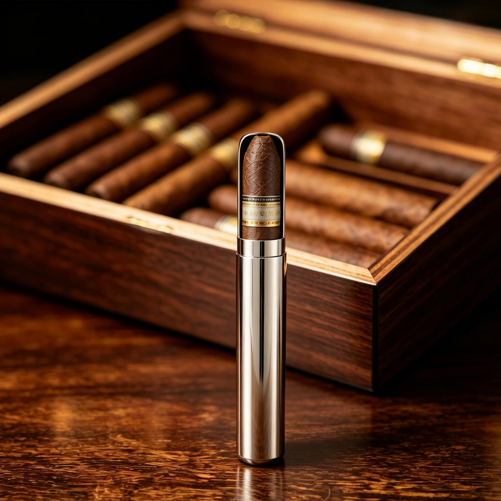 Linkidea 2-Pack Stainless Steel Cigar Tubes, 6.5" Travel Case for Single Cigar up to 5.9" Long & 50 Ring Gauge, Crush-Resistant Airtight Storage (Silver)