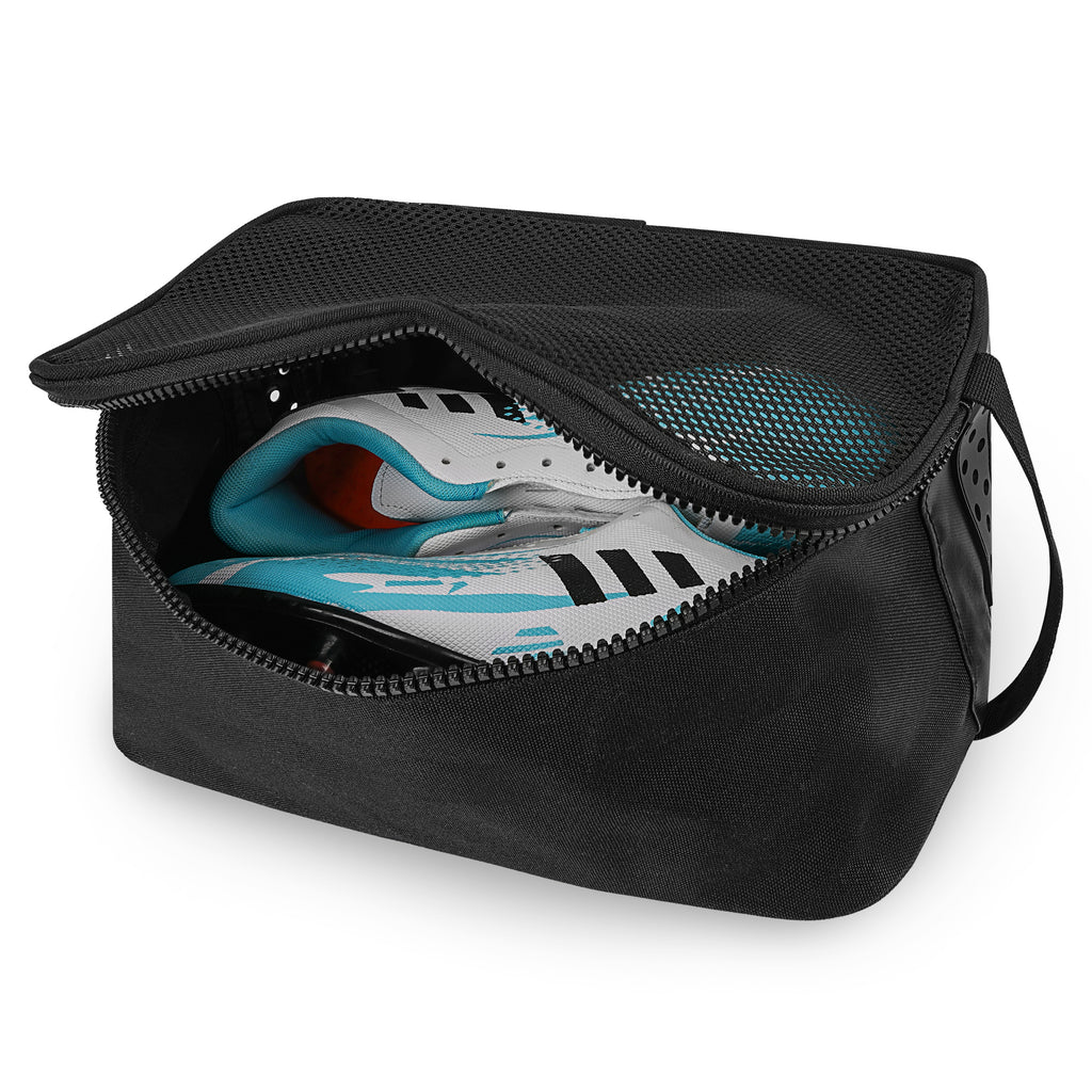 Linkidea Soccer Shoe Bag, Portable Cleats Storage Bag, Athletic Shoe Bag Fit Up to US Men Size 13, Compact Boots Duffle Bag with Breathable Mesh (Black)