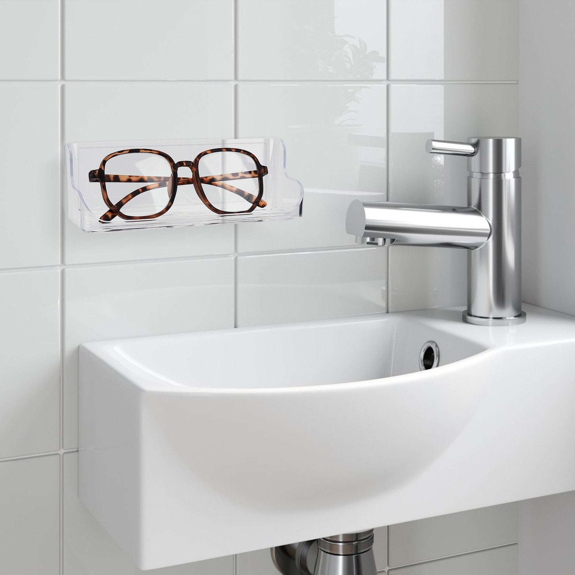 Eyeglasses Holder, Wall Mount Reading Glasses Storage Organizer for Bedroom Bathroom Study (Clear)