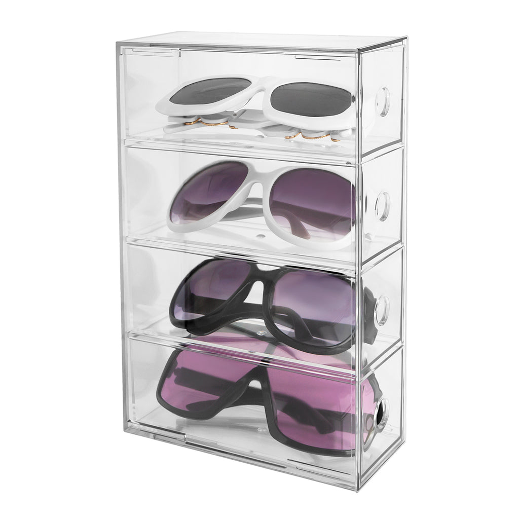 Acrylic Sunglasses Organizer for Extra Large Sunglasses, Glasses Holder Sunglass Display Stand with 4 Drawers, Sun Glasses Storage Compatible with Gucci GG0876S GG0875S GG1020S