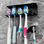 Linkidea Wall Mount Toothbrush Holder for Bathroom, Space Saving Organizer for RV, Cabinet, Stainless Steel 5 Slots Hanger Compatible with Colgate ExtraClean, Oral-B CrossAction(Black)