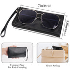 Large Sunglasses Pouch Case, Black Vegan Leather Eyewear Organizer Soft Bag Compatible with CELINE CL40227U Versace VE4395 Gucci GG0595S GG0875S