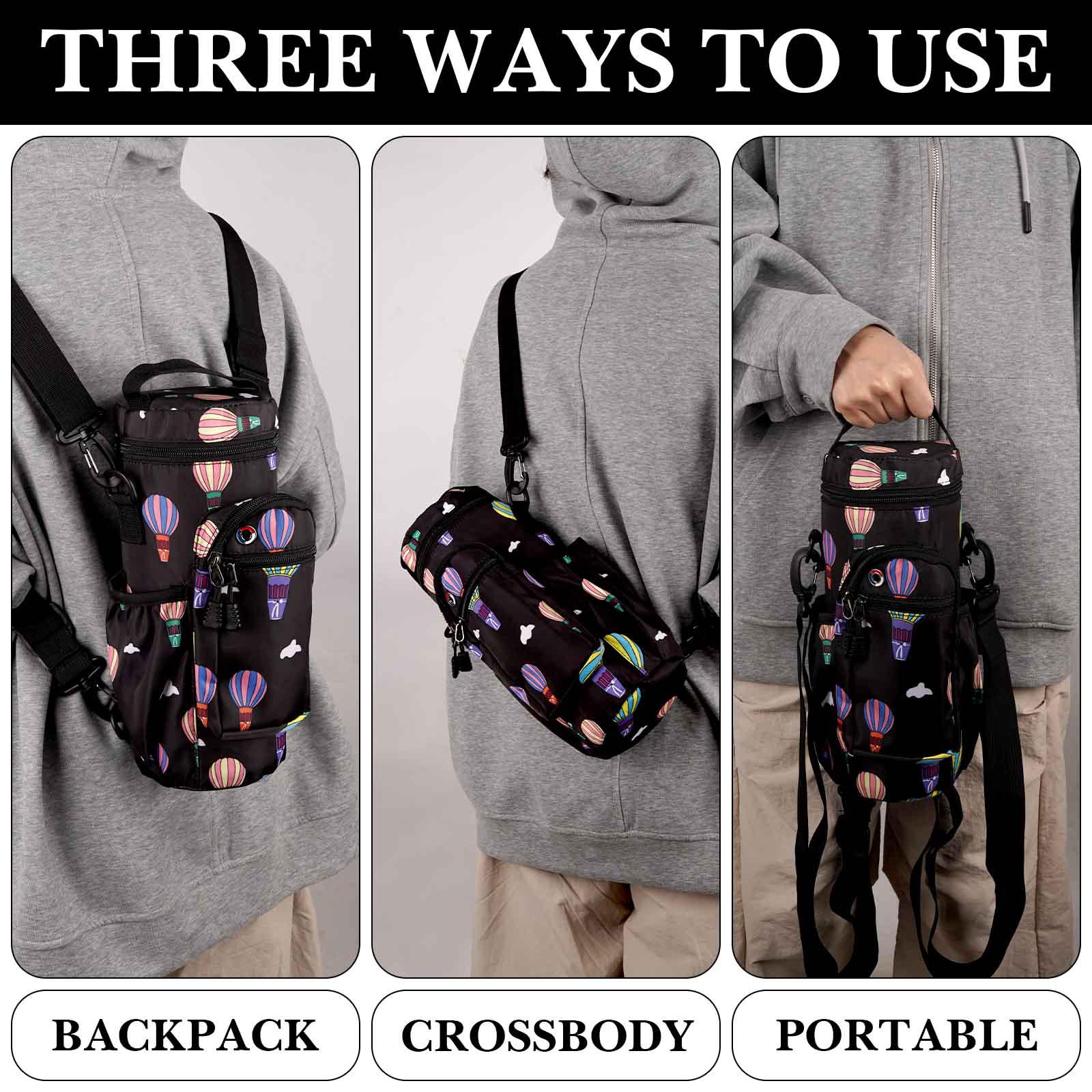 Linkidea Water Bottle Carrier with Strap Compatible with CamelBak Chute Mag 50oz, Sports Waterbottle Sling Bag Holder with Side Pocket, Shoulder Strap with Phone Pocket, Black