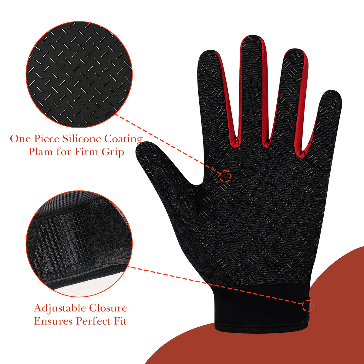 Linkidea Kids Winter Running Gloves, Adjustable Compression Gloves with Anti-Slip Grip Fits Kids Youth, Breathable Soccer Accessories Compatible Touchscreen (Red, M)