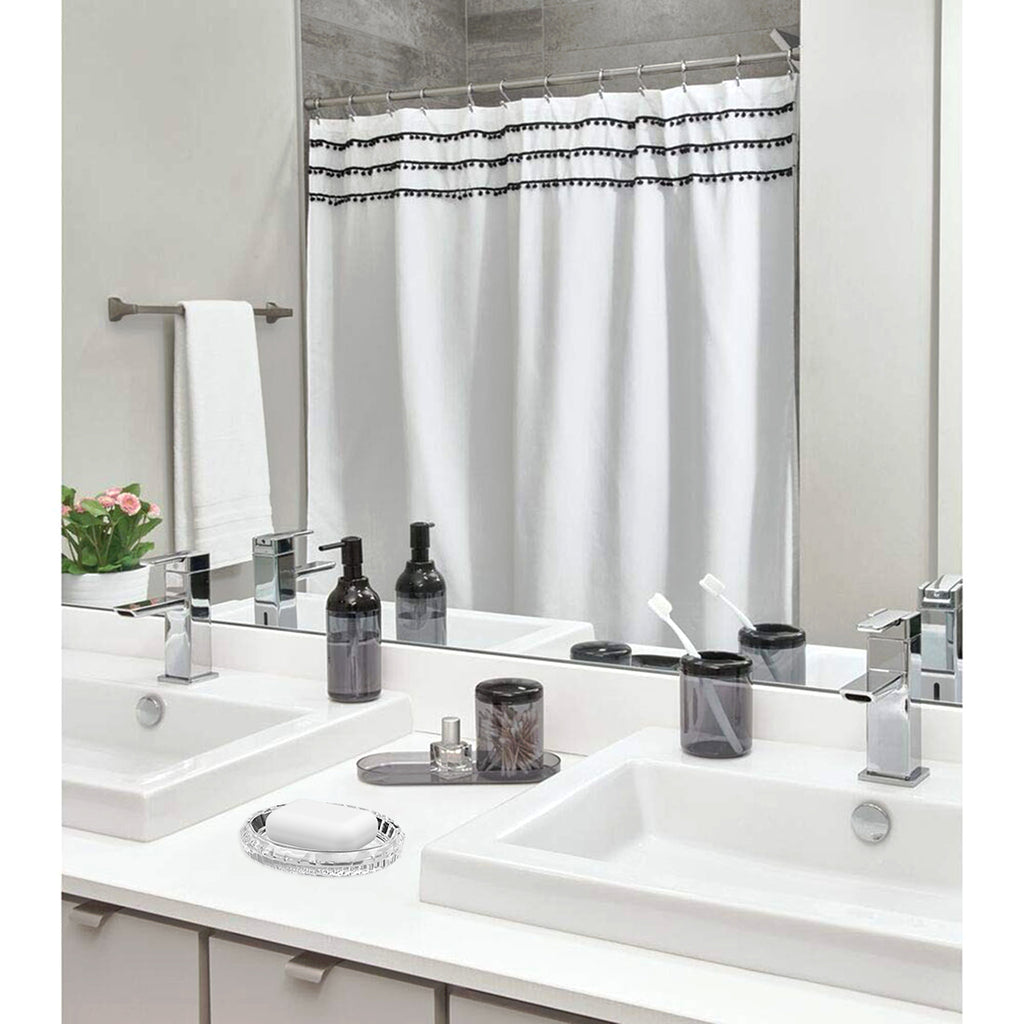 Linkidea Glass Soap Holder, Clear Bar Dish Saver for Shower, Bathroom, Slim Design Storage Tray for Countertop(Ellipse)