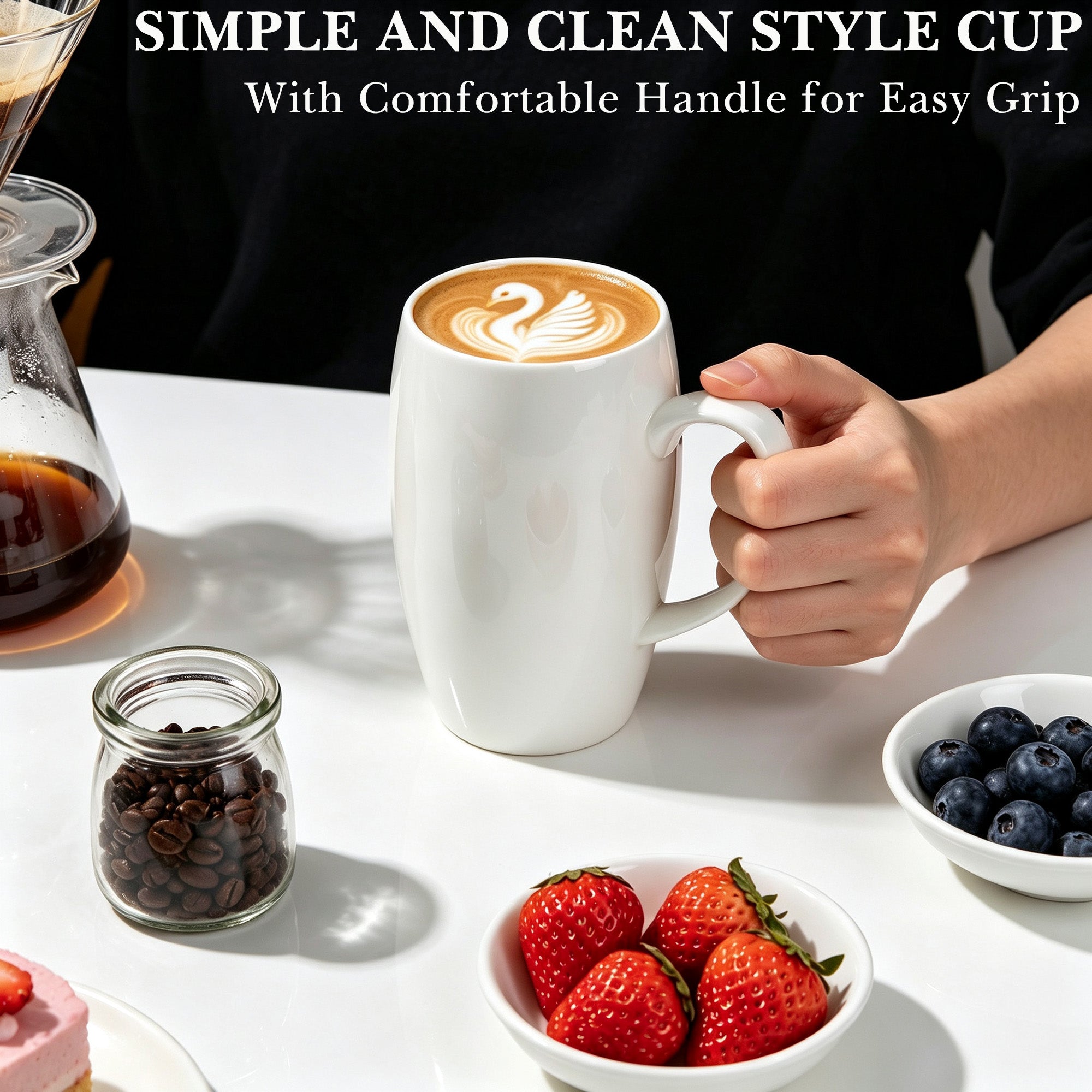 Linkidea 22oz Extra Large Fine Bone China Coffee Mug, Oversized Coffee Cups with Handles, Big Teacups for Office and Home, Microwave and Dishwasher Safe, White