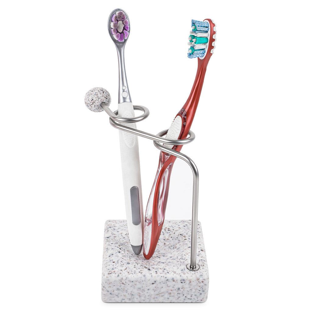 Linkidea Countertop Toothbrush Stand Minimalist for Bathroom, Resin Vanity 2 Slots Organizer Compatible with Oral-B CrossAction, Colgate Extra Clean, Reach Essentials Toothbrush