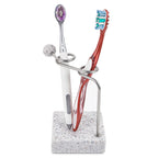 Linkidea Countertop Toothbrush Stand Minimalist for Bathroom, Resin Vanity 2 Slots Organizer Compatible with Oral-B CrossAction, Colgate Extra Clean, Reach Essentials Toothbrush