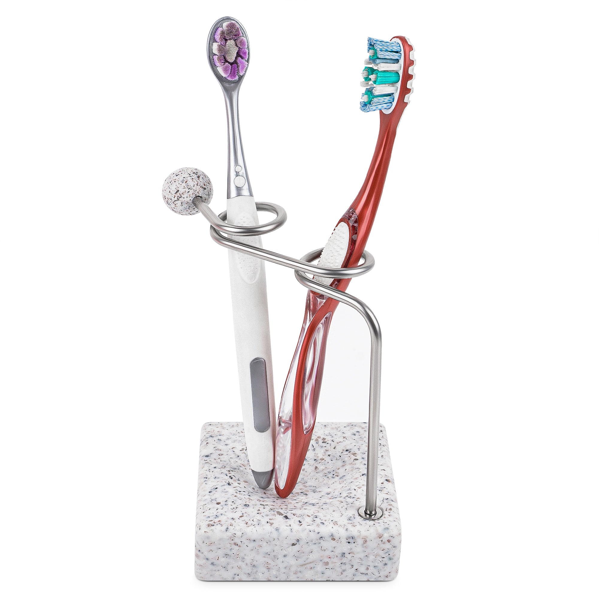 Linkidea Countertop Toothbrush Stand Minimalist for Bathroom, Resin Vanity 2 Slots Organizer Compatible with Oral-B CrossAction, Colgate Extra Clean, Reach Essentials Toothbrush