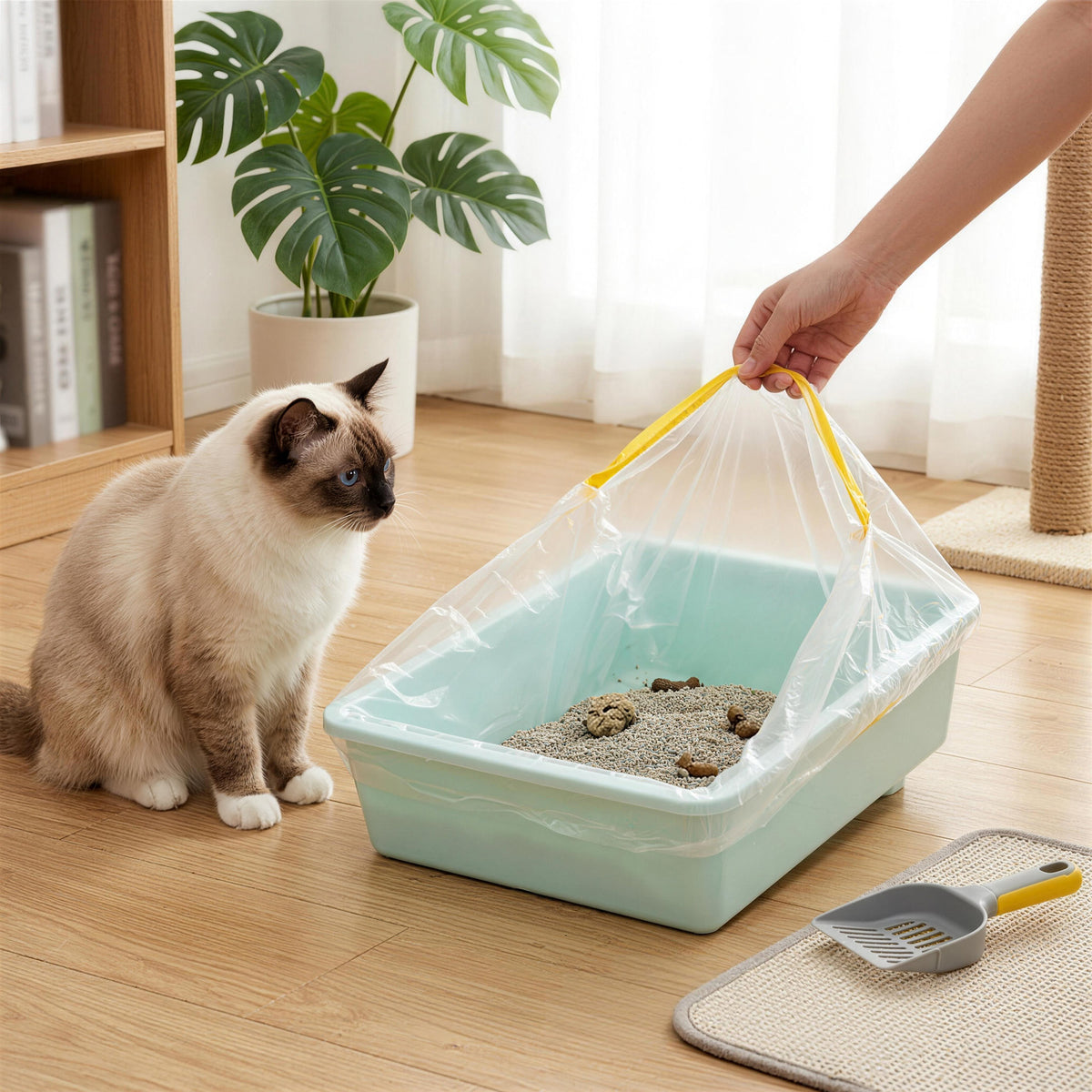 Self-Adhesive Cat Litter Box Liners, Cut-to-Fit Disposable Kitty Litter Pan Liner Sheets, Leak-Resistant Plastic Litter Tray Protector for Custom-Size Cat Boxes
