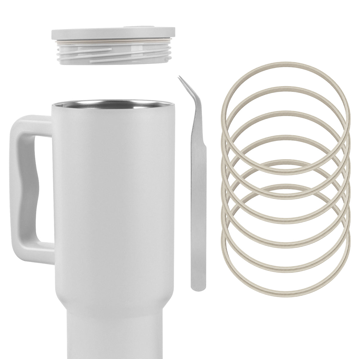 Linkidea 6 Pack Water Bottle Gasket Replacement Compatible with Simple Modern Trek 40oz Tumbler, Silicone O Ring Leak Proof Rubber Seal with Tweezer for Bottle Lid, Apricot
