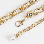 Plus Size Chain Belt for Women, Gold and White Faux Small Pearl Waist Belt, 51 Inch Adjustable Extra Long Body Decorate for Dresses, Party, Casual Wear, Fashion Jewelry Accessory