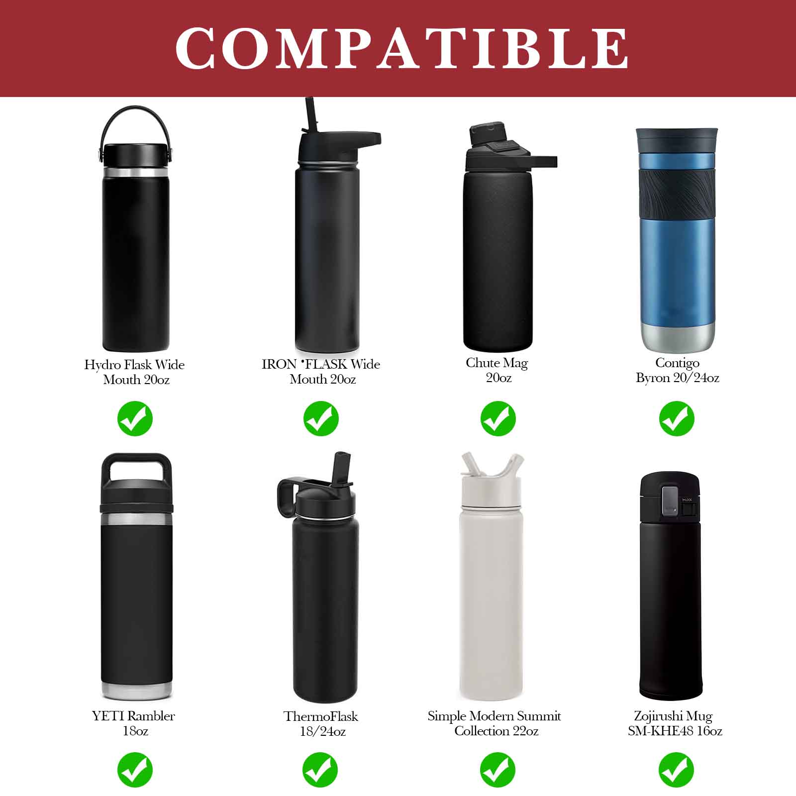 Linkidea Water Bottle Fence Sleeve with Hook Compatible with YETI Rambler Bottle 18oz, Hydro Flask Wide Mouth Bottle 18oz/20oz, Neoprene Bottle Shoulder Strap Bag for Outdoor Sports, Red