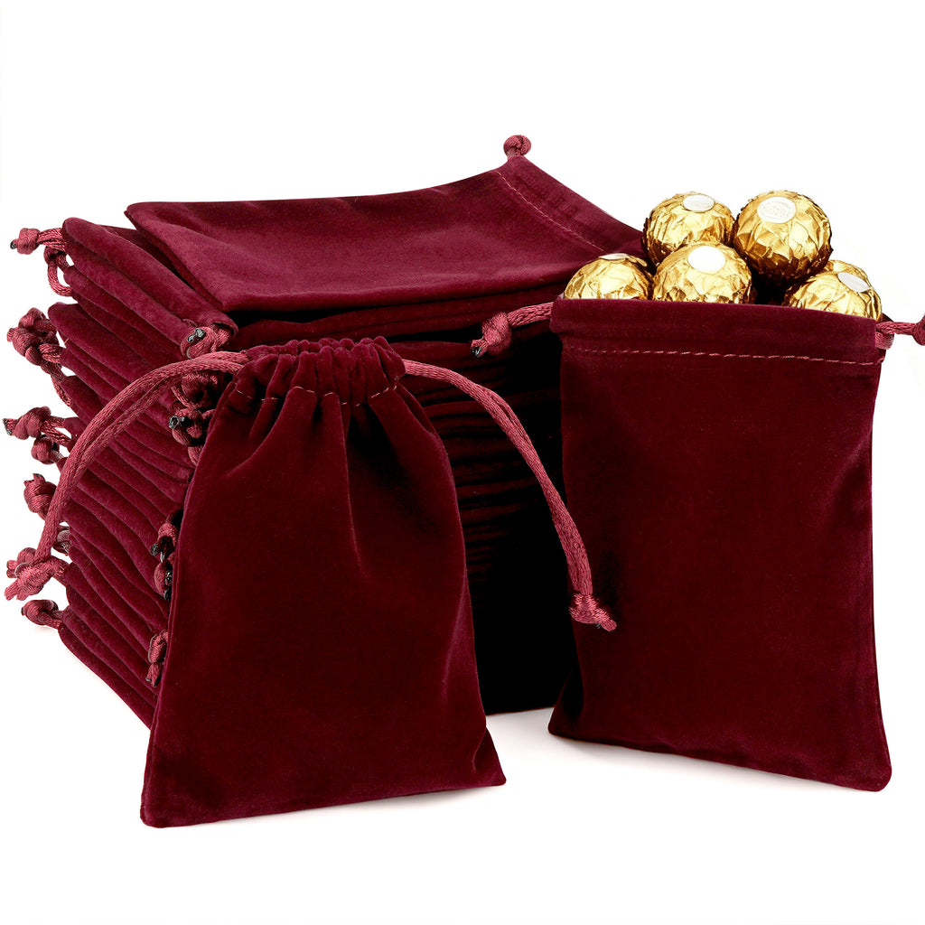 Linkidea 25 Pcs Velvet Drawstring Bags, Burgundy Small Gift Pouches for Jewelry, Candy, Wedding, Luxury Gift Pouches for Favors, Party, Christmas Packaging