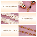 Linkidea White Faux Pearl Waist Belt for Women, Recommended Waist Fit 29.5-39.4 Inches, Adjustable Gold-Tone Chain Belt for Dresses, Weddings and Parties